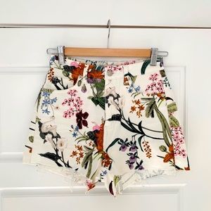 Topshop High-waisted Floral Denim Shorts